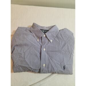 Polo Ralph Lauren 100% Cotton Yarmouth Shirt Mens 17 34 35 Large Purple Gingham